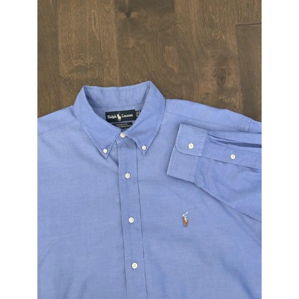 Ralph Lauren Yarmouth‎ Shirt Mens Size 17-34 Blue Button Down Oxford Flesh Pony
